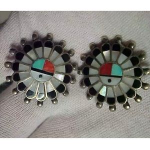 Vintage Zuni Mother of Pearl Sun Face Earrings
